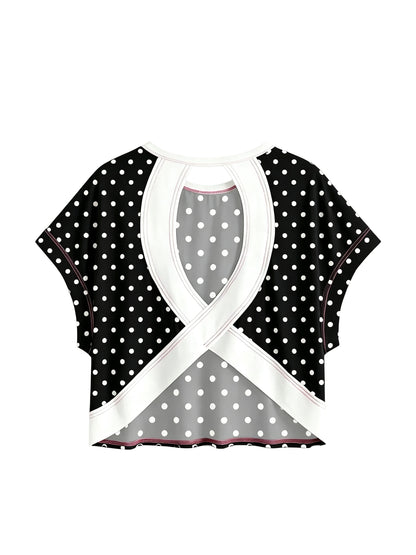 Polka Dot & Striped Cross Back Cutout Cropped Tee