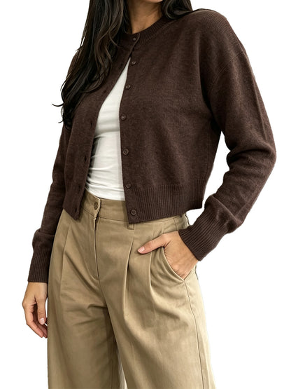 Crew Neck Button‑Front Cropped Cardigan | Sleek Clean Silhouette