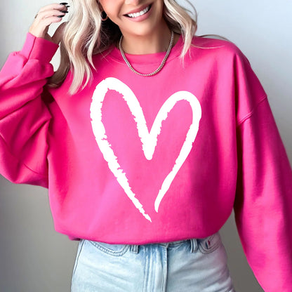 Womens Valentine Day Heart Print Crew Neck Sweatshirt