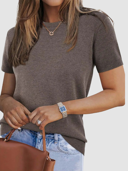Classic Crew Neck Solid Color Thin Knit Short Sleeve Casual Tee