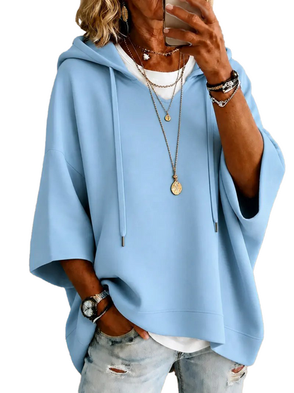 Women Plus‑Size Solid Oversized Half‑Sleeve Hoodie