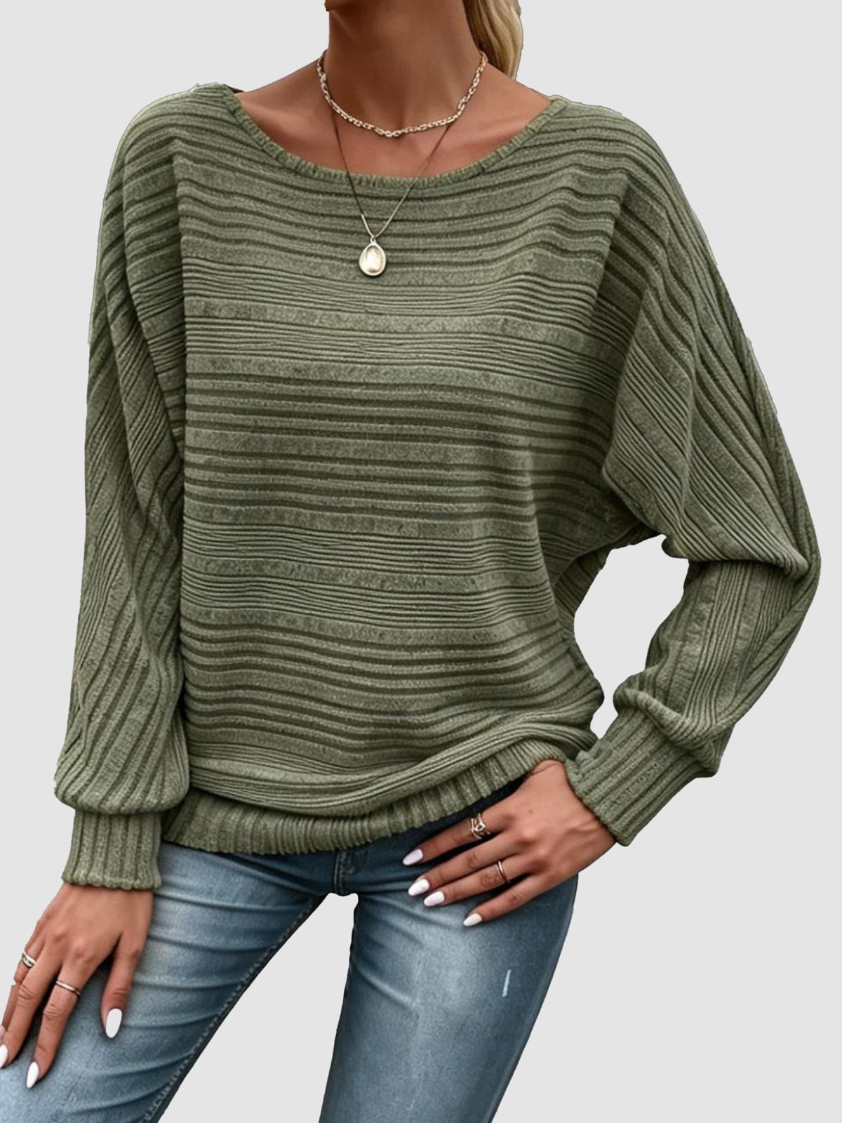 Hot Sale-Women's Soft Solid Batwing Sleeve Pullover Long Sleeve Top