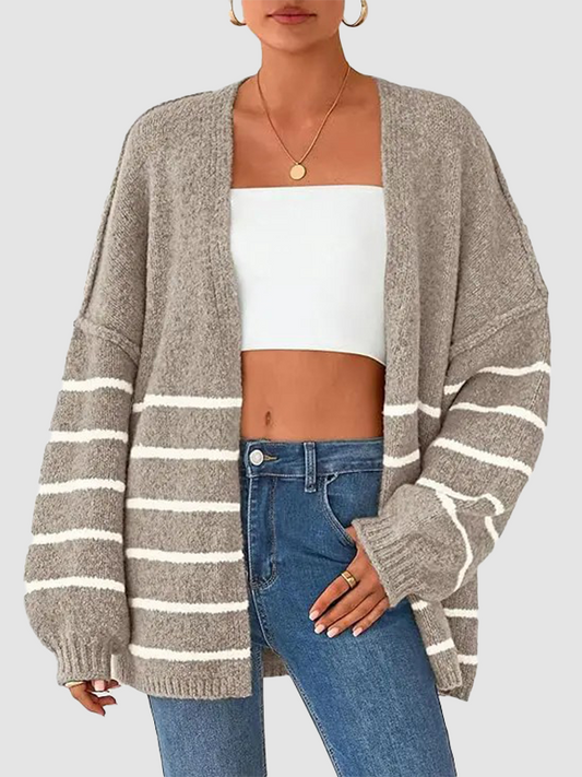 Oversized Striped Balloon Long Sleeve Knit Cardigan