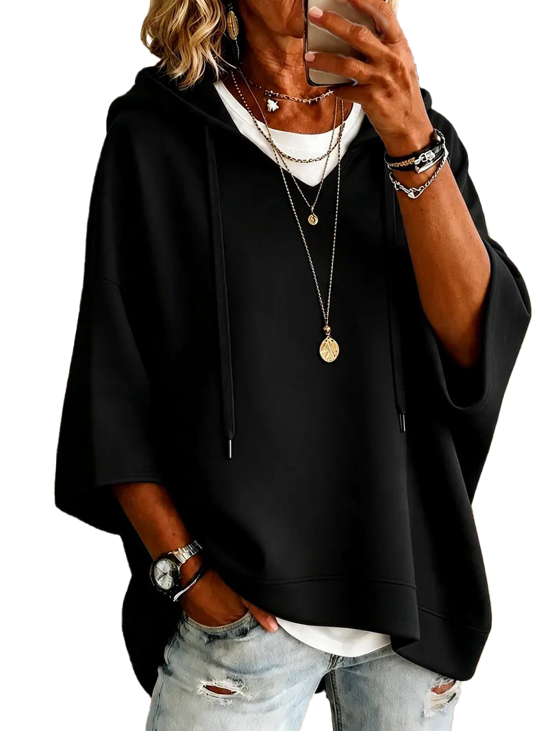 Women Plus‑Size Solid Oversized Half‑Sleeve Hoodie