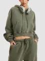 Retro Washed Drawstring Cropped Hooded Sweatshirt