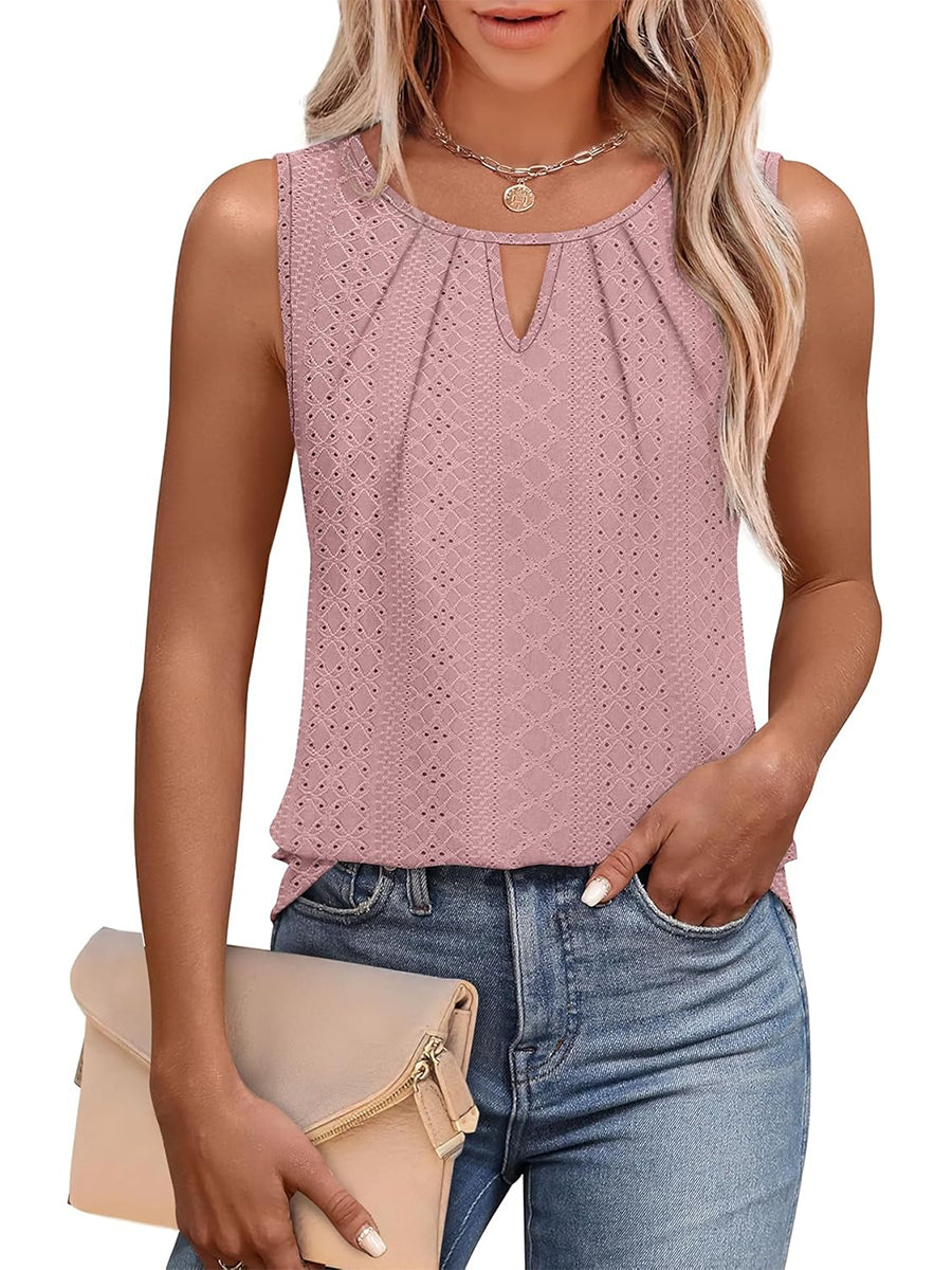 ✨Women's Keyhole Neck Trendy Sleeveless Pleated Tank Tops