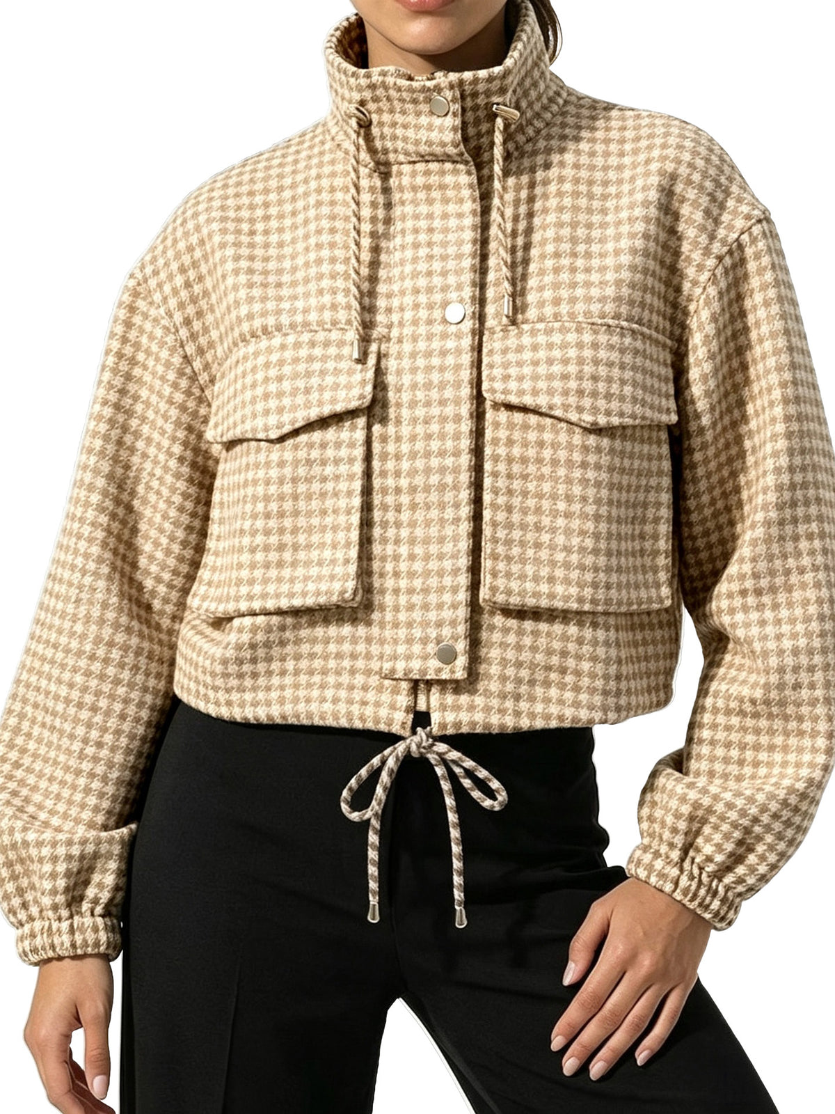 Retro Plaid Stand Collar Short Jacket