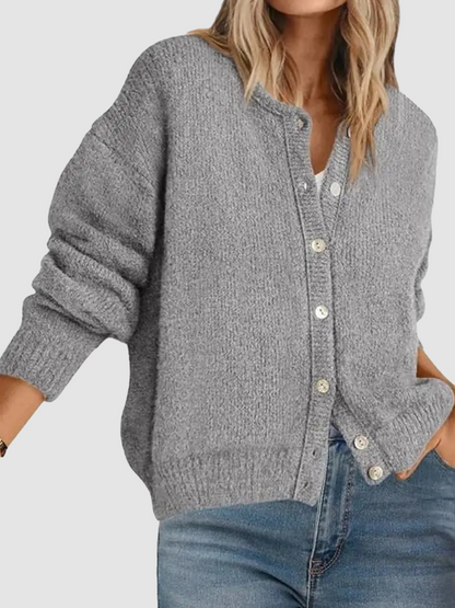 Round Neck Button Long Sleeve Knit Cardigan