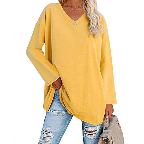 Women's Loose Long Sleeve Fashion V-neck Top