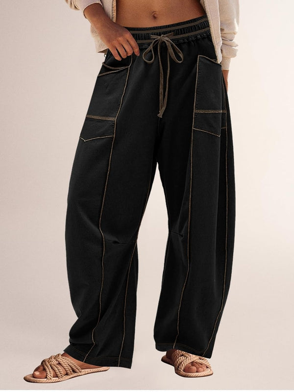 Limited time sale🔥Women's Casual Drawstring Wide Leg Sweatpants Baggy Barrel Pants