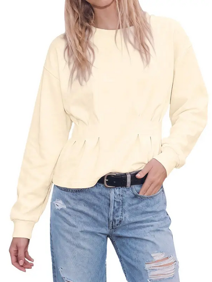 🎀Womens Crew Neck Drop Shoulder Cinched Waist Fall Top