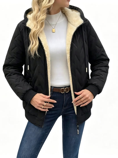 Women Winter Hooded Adjustable Drawstring Jacket