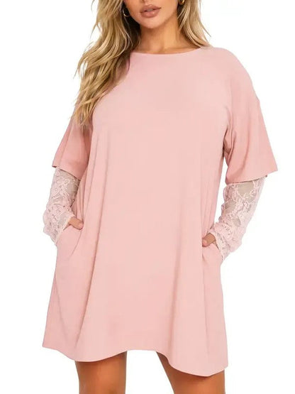 Women's Casual Lace Long Sleeve T Shirt Dress