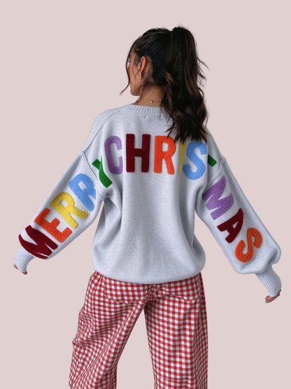 Women's Merry Christmas Rainbow Letter Sweater