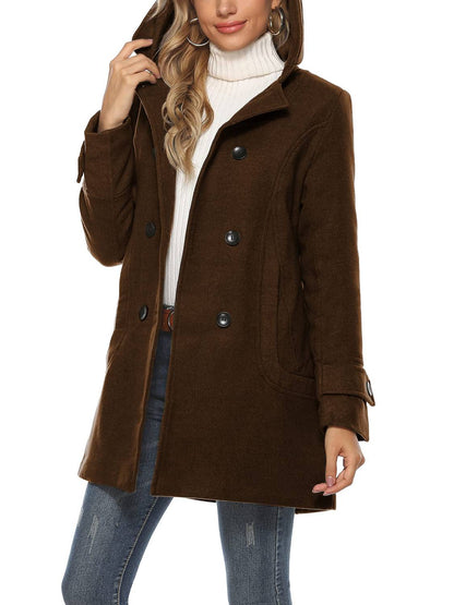 Women's Hooded Wool Blend Coat Mid Long Peacoats