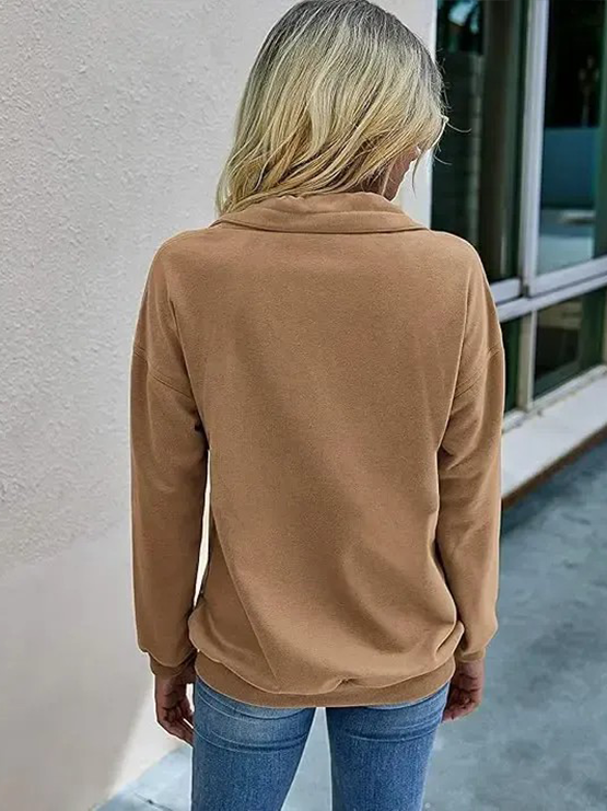 Women's Half Zip Lapel Drawstring Sweatshirt