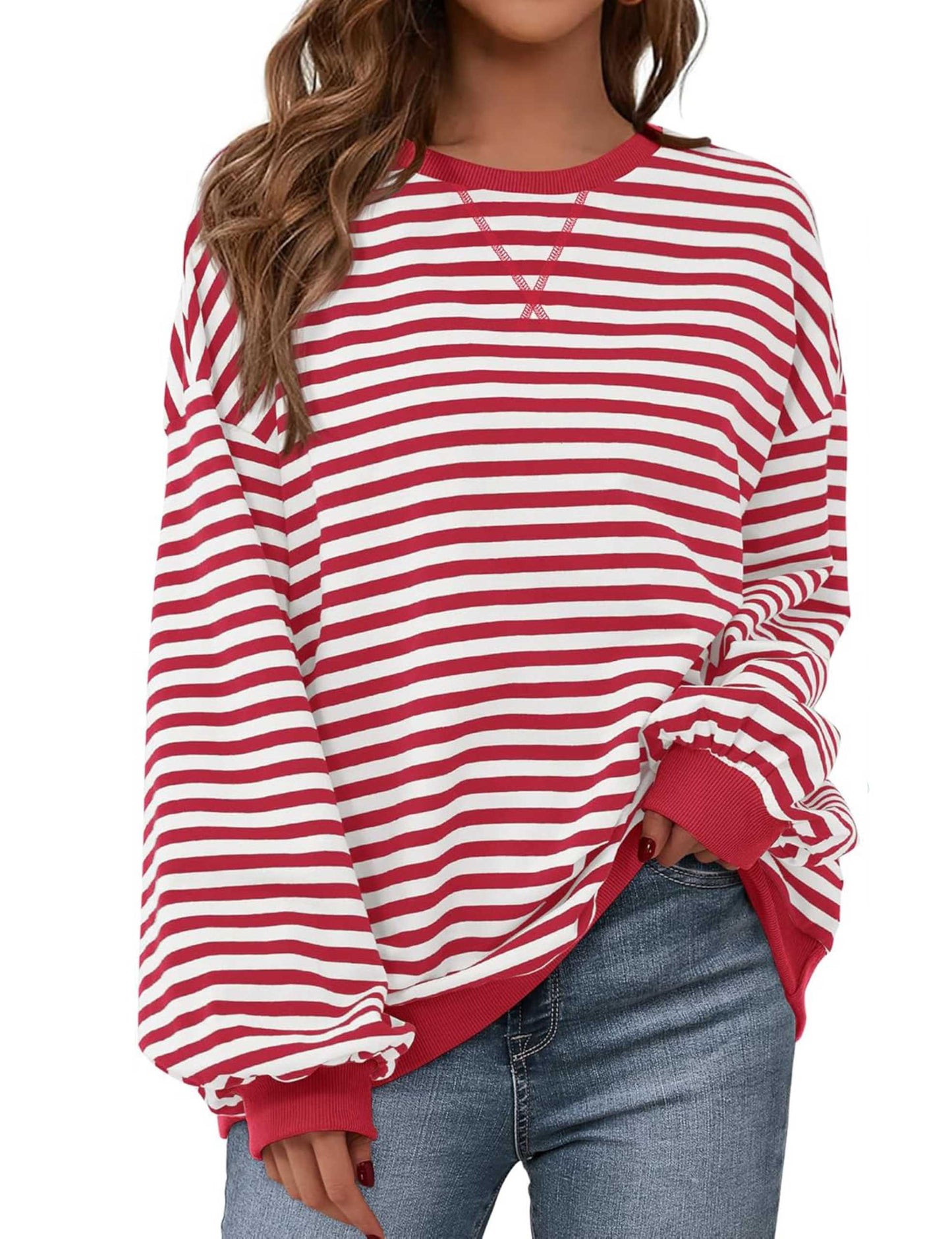 ⏰Hot Sale-Oversized Striped Color Block Sweatshirt