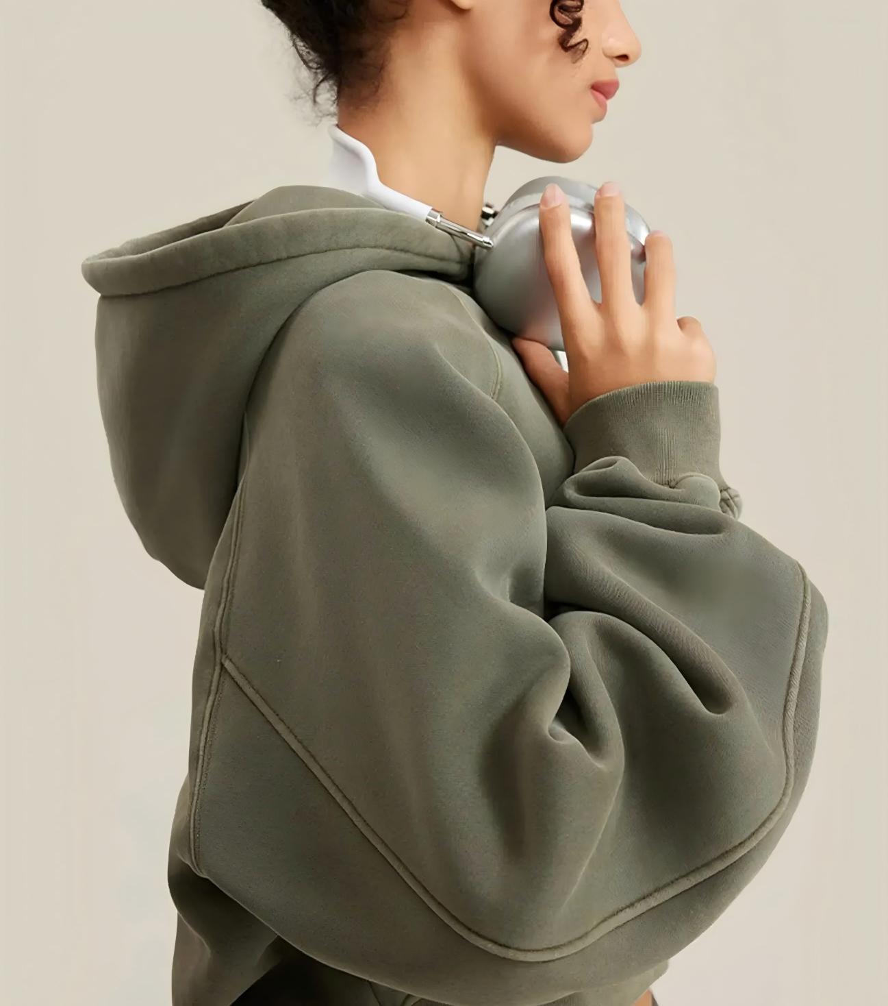 Retro Washed Drawstring Cropped Hooded Sweatshirt