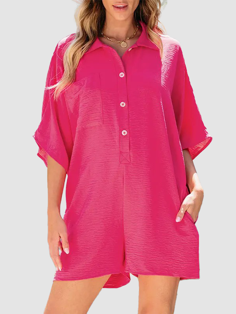 Half Button Collared Loose Romper