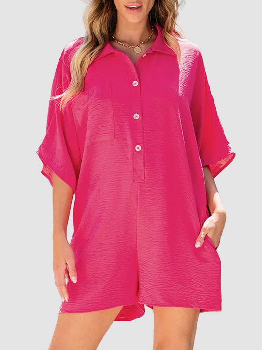 Half Button Collared Loose Romper