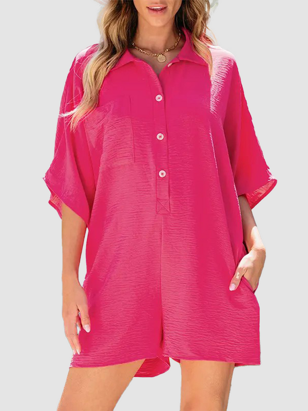 Half Button Collared Loose Romper
