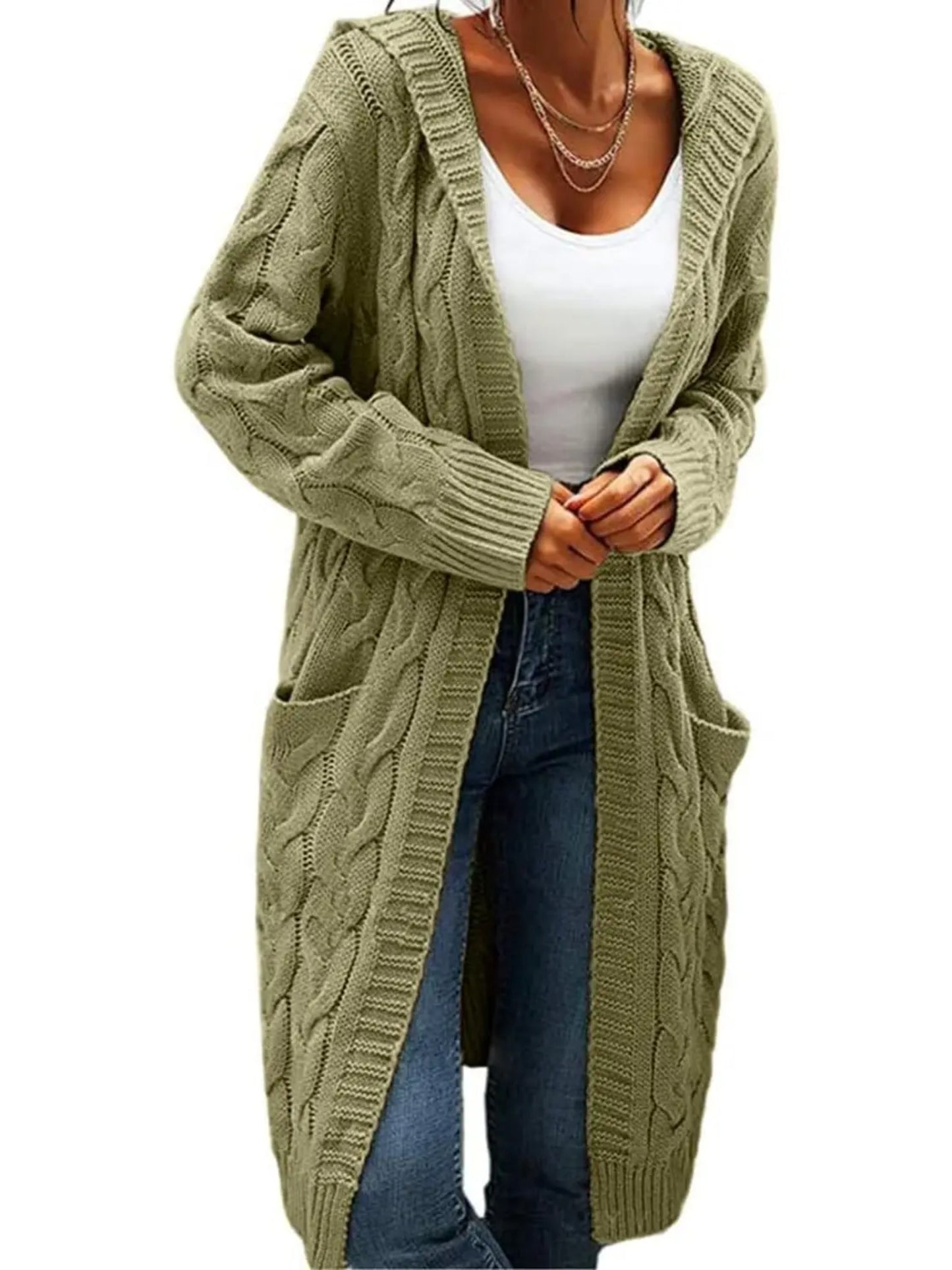 Hooded Cable‑Knit Long Cardigan | Elevated Relaxed Silhouette
