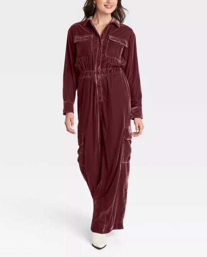 Women's Long Sleeve Velvet Overalls