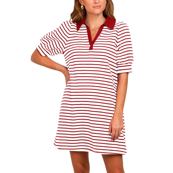 ✨ Women's Casual Polo V Neck T Shirt Striped Dress