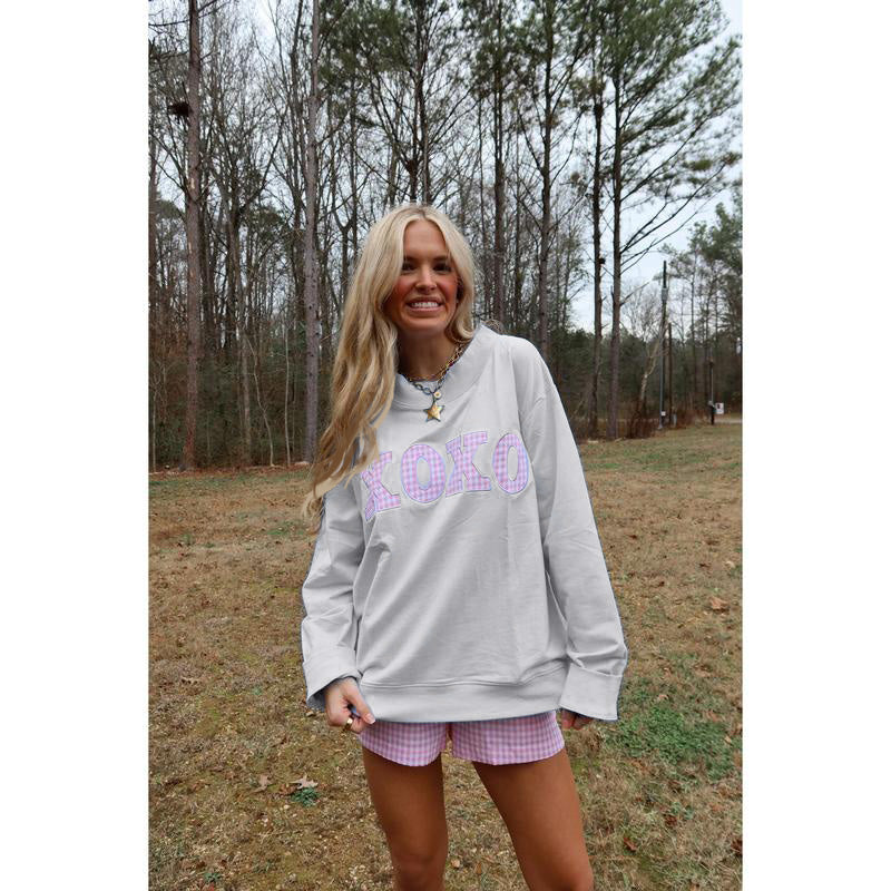 XOXO Gingham Mock Neck Sweatshirt