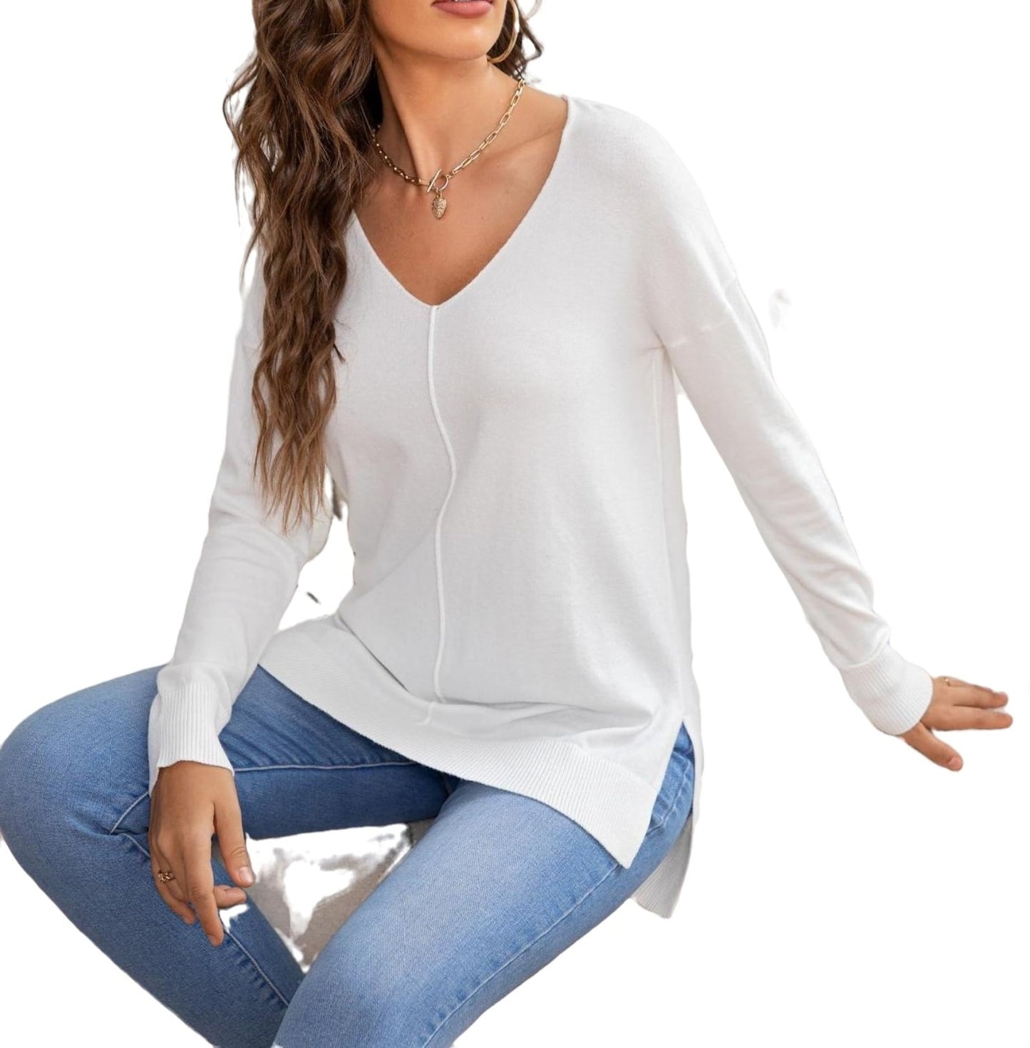 ✨Women's Casual Solid V Neck Pullover