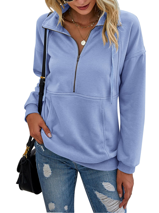 Women's Half Zip Lapel Drawstring Sweatshirt