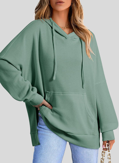 ✨Oversized Hoodies for Women Waffle Knit Drawstring Side Slit Pullover Sweatshirts with Pocket (Final Days: Big Savings!!!)