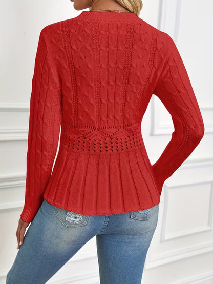 ✨Women's Chunky Knit Crew Neck Long Sleeve Knit Top