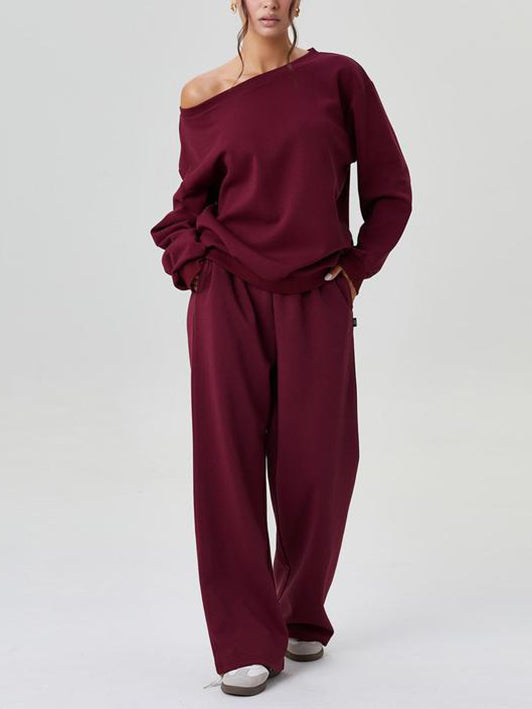 Limited time sale🔥Women's Off-Shoulder Long Sleeve Top & Wide-Leg Pants Set