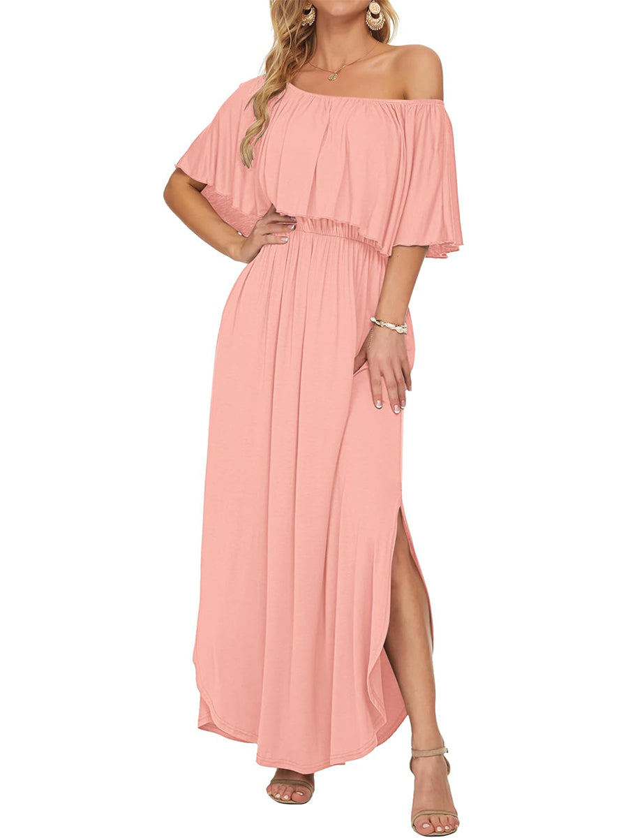 Limited time sale🔥Women's Off-Shoulder Floral Maxi Dress with Pockets & Side Slit
