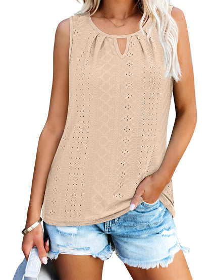 ✨Women's Keyhole Neck Trendy Sleeveless Pleated Tank Tops