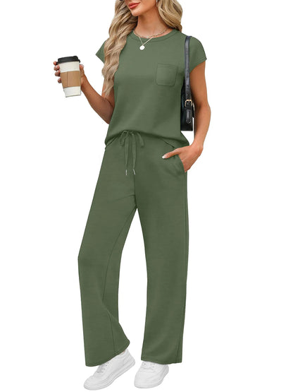 HOT SALE Women's Casual Summer Travel Vacation Outfits Cap Sleeve Lounge Set