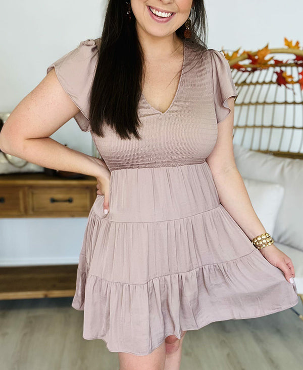 V Neck Smocked Tiered Dress(Buy 2 Free Shipping)