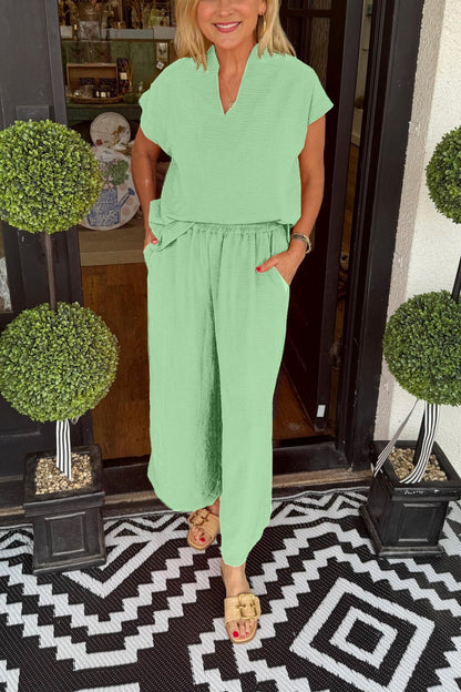 Women's Summer Casual Lightweight V-Neck Two piece Set