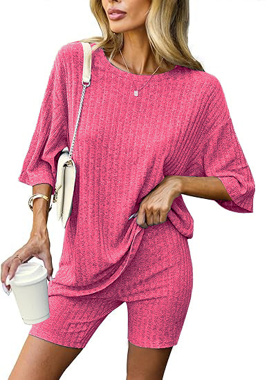 🔥Ribbed Knit T-shirt Shorts Lounge Sets (BUY 2 FREE SHIPPING)