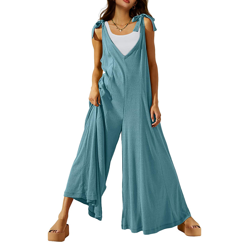 Women's Tie Strap Causal  Sleeveless Wide Leg Long Rompers