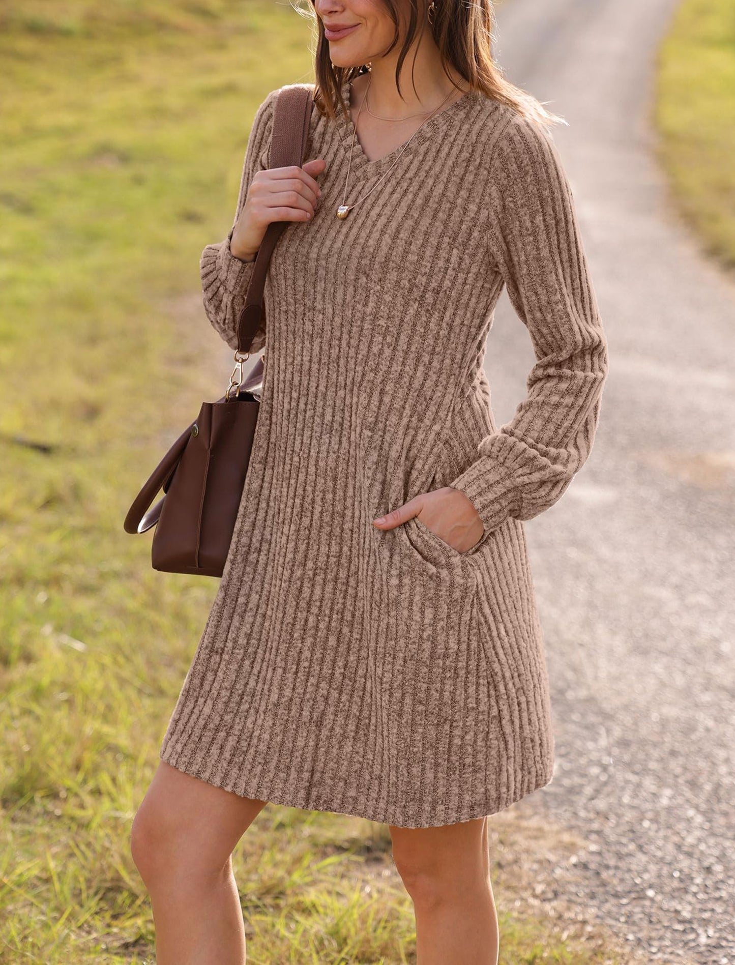 Women's V Neck Long Sleeve Casual Fall Dresses
