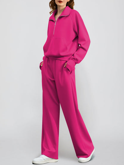 Women's Oversized Half Zip Wide Leg 2 Piece Outfits Lounge Set