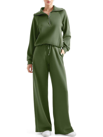 💥Women 2 Piece Lounge Matching Set Wide Leg Sweatpant Half Zip Sweatshirt