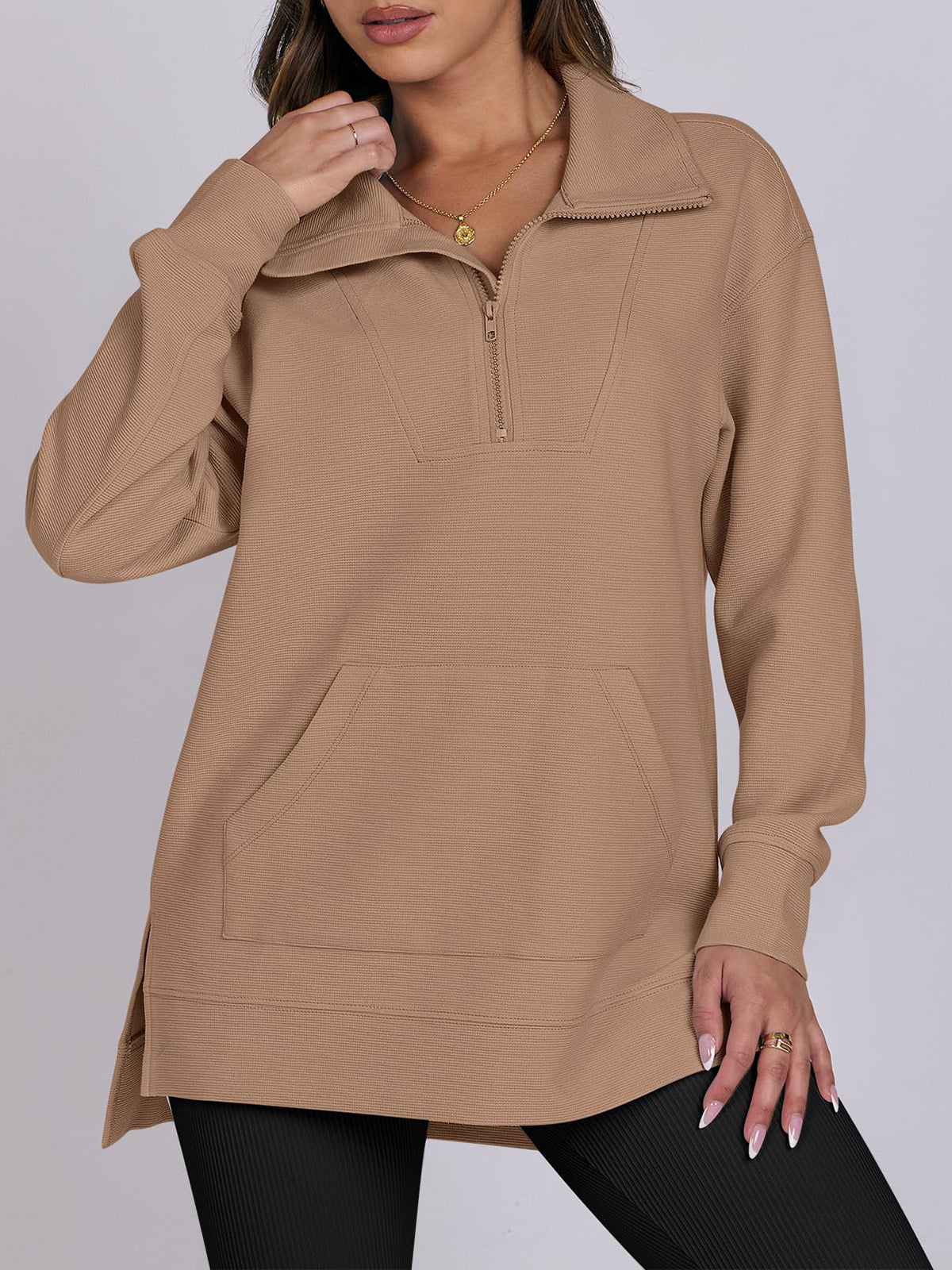 Women's Oversized High Neck Half Zip Knit Sweatshirt