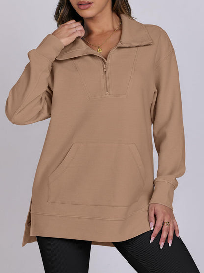 Women's Oversized High Neck Half Zip Knit Sweatshirt