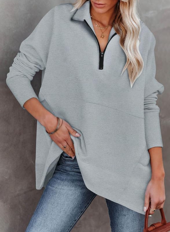 ✨Women's Zippered Casual Oversized Sweatshirt Kangaroo Pocket Top
