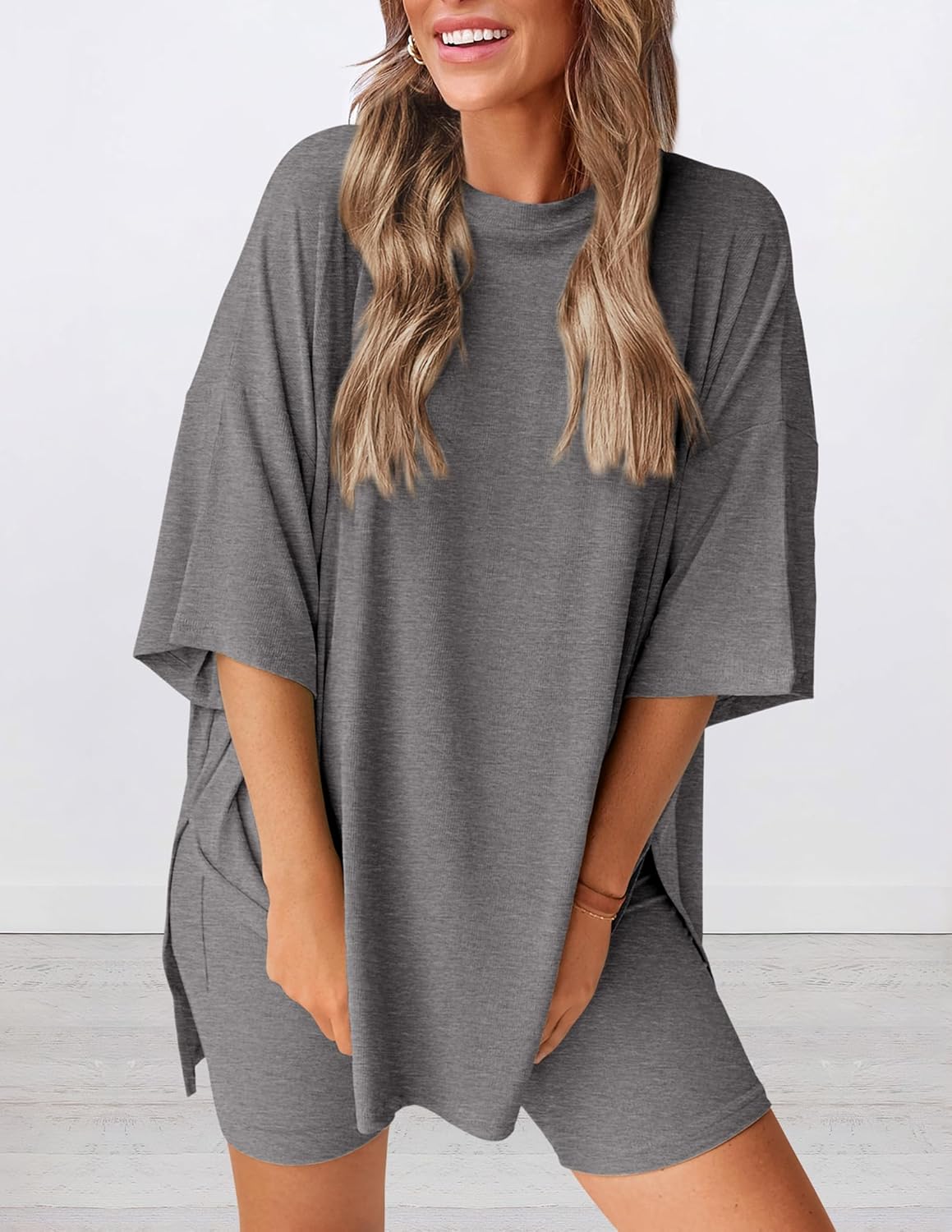 ⏰Hot Sale-Women's Oversized Casual T-Shirt Shorts Suit Stretch Two-Piece Set