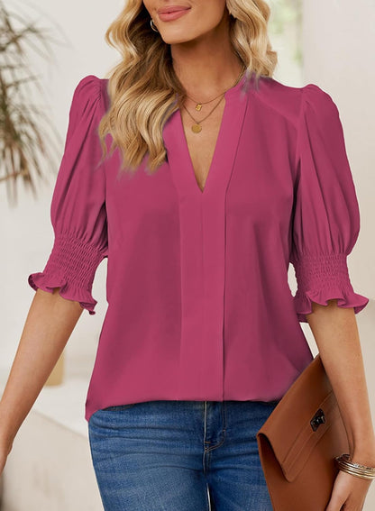 ✨Floral V-Neck Puff Sleeve Blouse