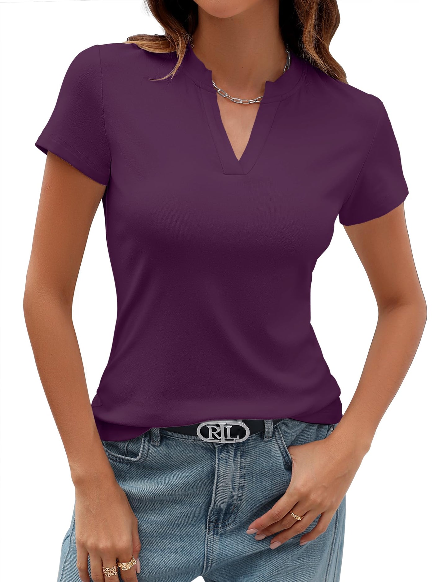 ✨Women's V Neck T-Shirts 2025 Slim Fit Basic Tops for Work